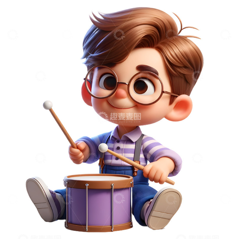 高清大图下载【趣麦麦图】儿童打击乐演奏3D卡通人物素材