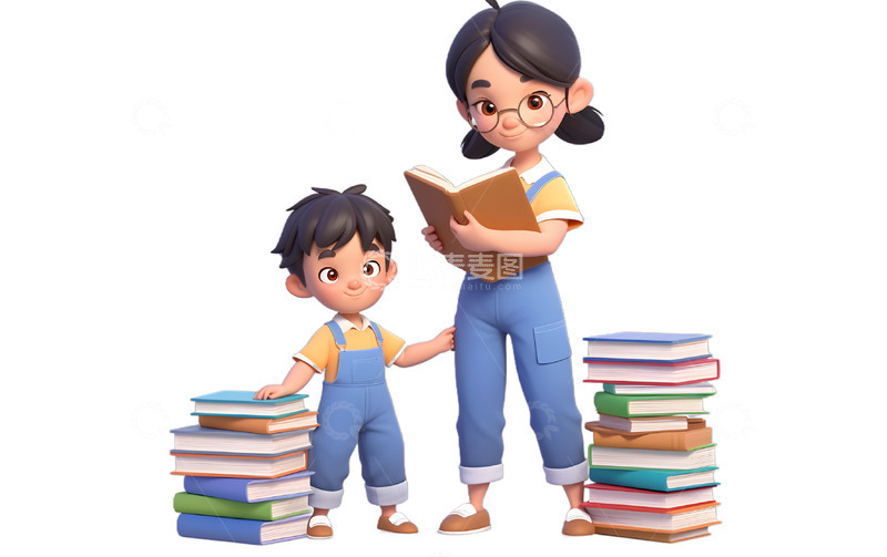 看书补习小孩与老师