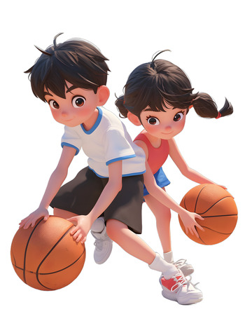 两个小孩打篮球运动娱乐开心