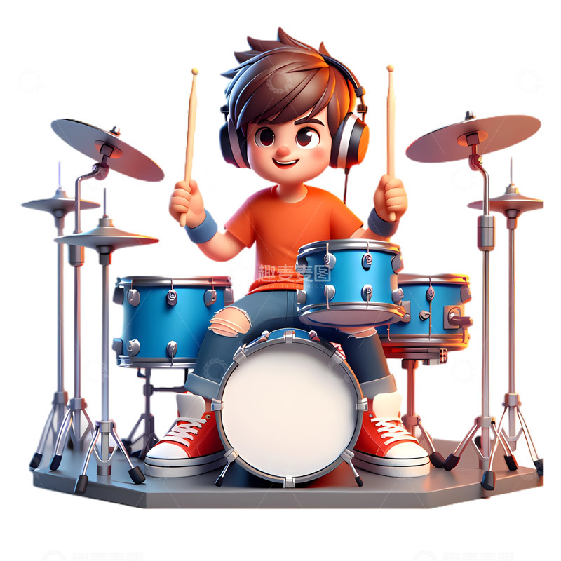 高清大图下载【趣麦麦图】-少儿架子鼓兴趣班3D卡通素材