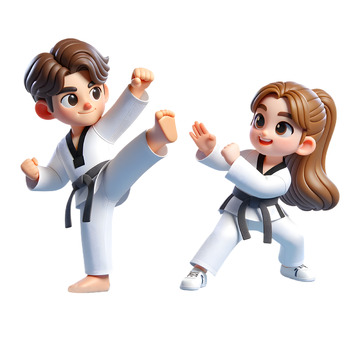 跆拳道对练3D卡通人物素材