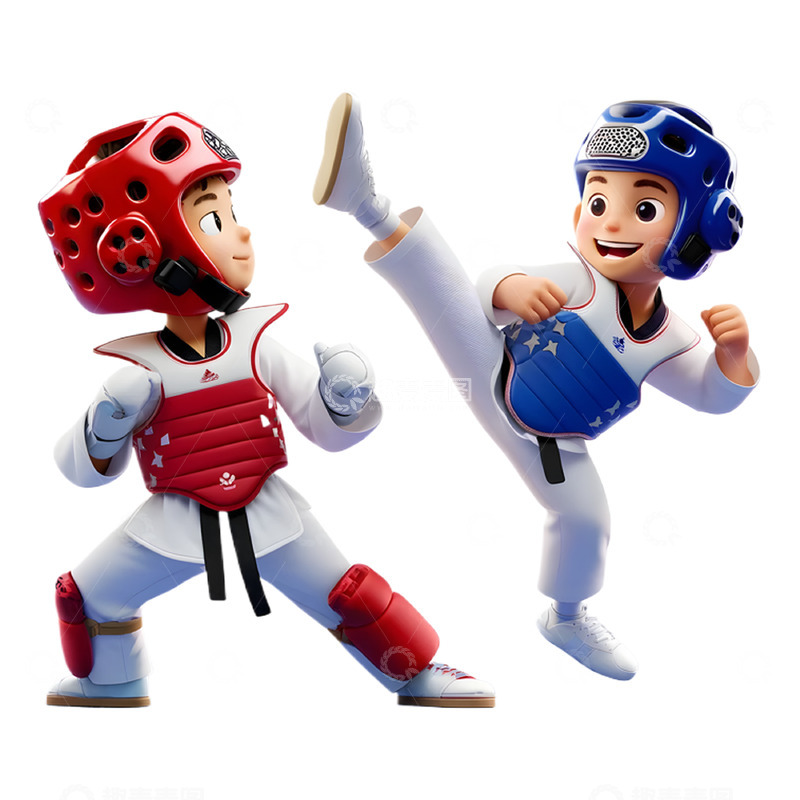 高清大图下载【趣麦麦图】格斗对练少儿格斗培训3D卡通人物素材