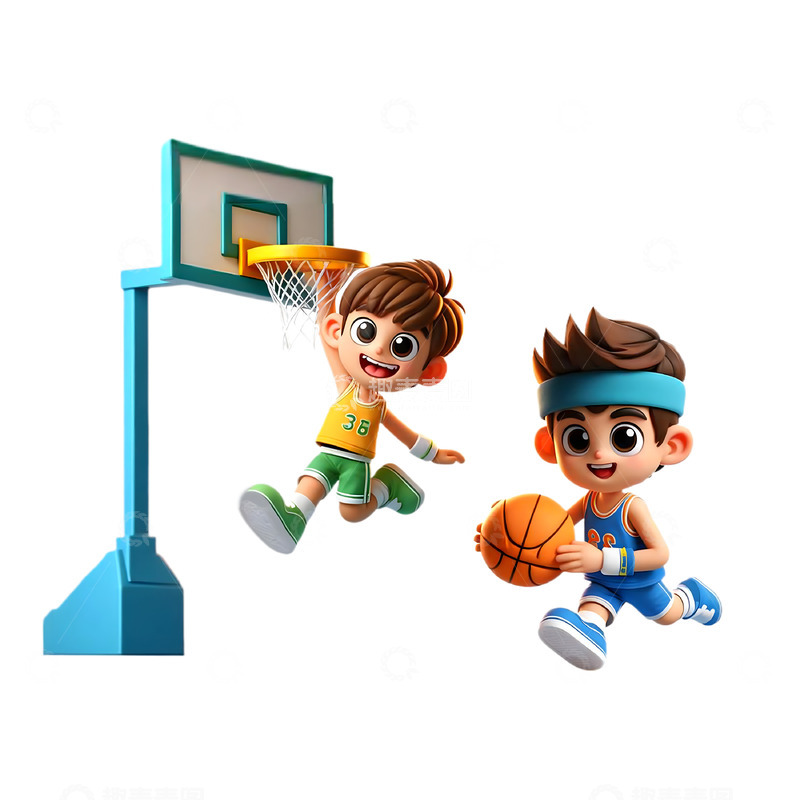 高清大图下载【趣麦麦图】篮球运动少儿篮球培训3D卡通人物素材