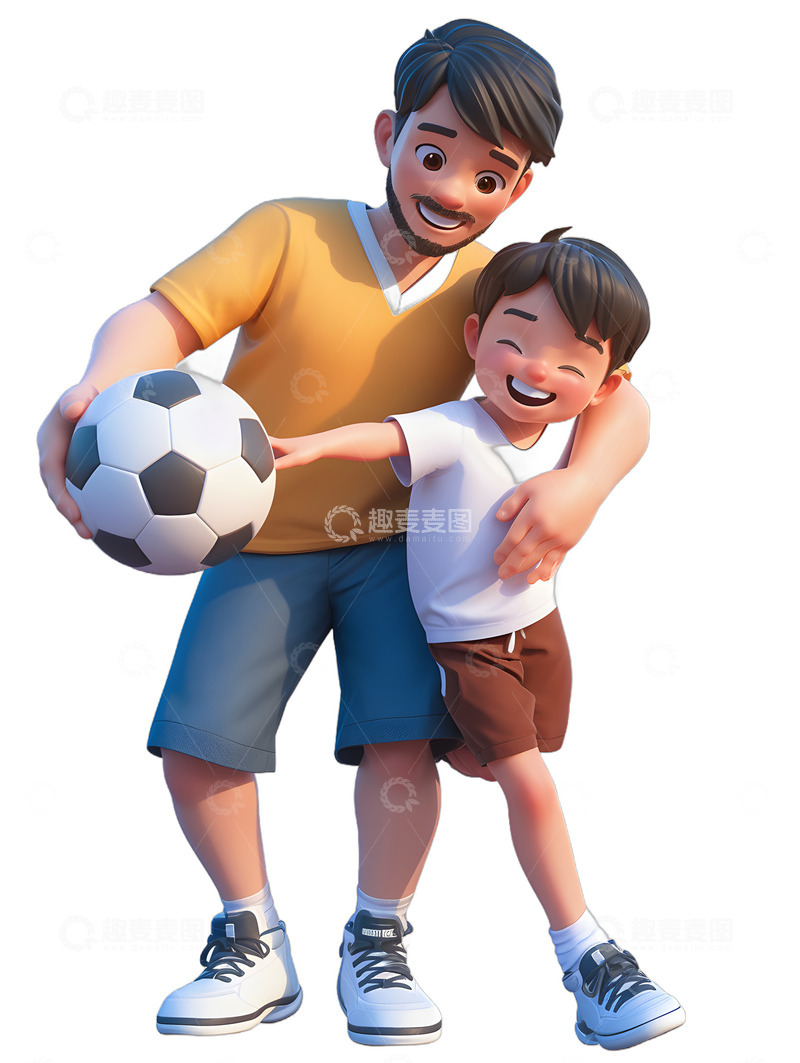高清大图下载【趣麦麦图】小男孩与父亲踢足球亲情