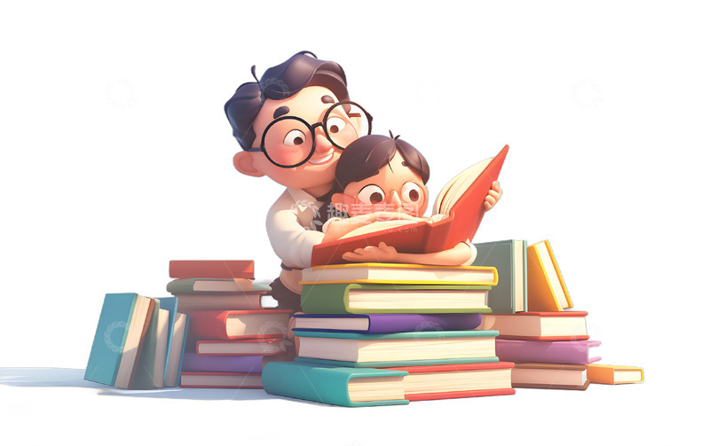 看书补习父亲和小孩学习