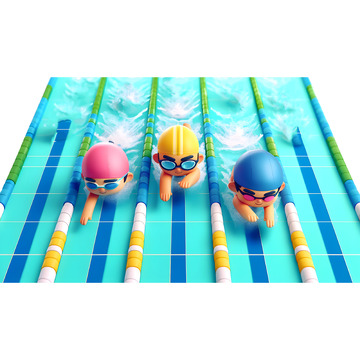 暑期少儿游泳培训3D卡通人物素材