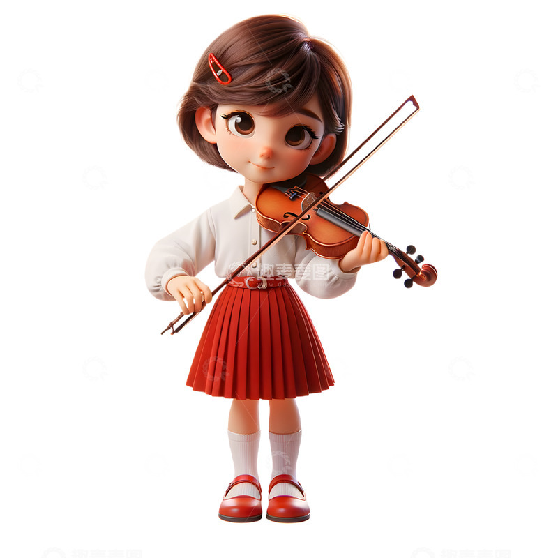 高清大图下载【趣麦麦图】拉小提琴3D卡通女孩素材