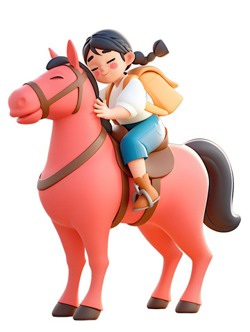 小女孩旅行骑马卡通Q版