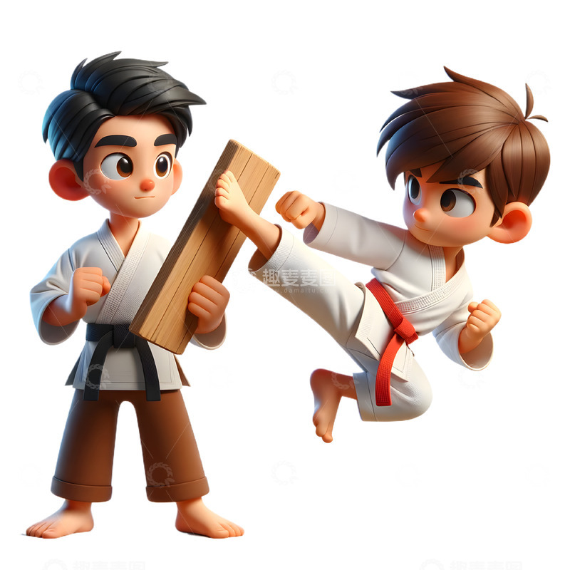 高清大图下载【趣麦麦图】空手道培训海报3D卡通人物素材