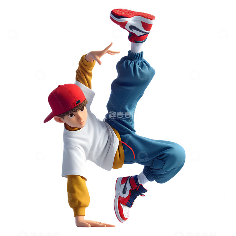 高清大图下载【趣麦麦图】正在跳街舞的3D卡通男孩素材