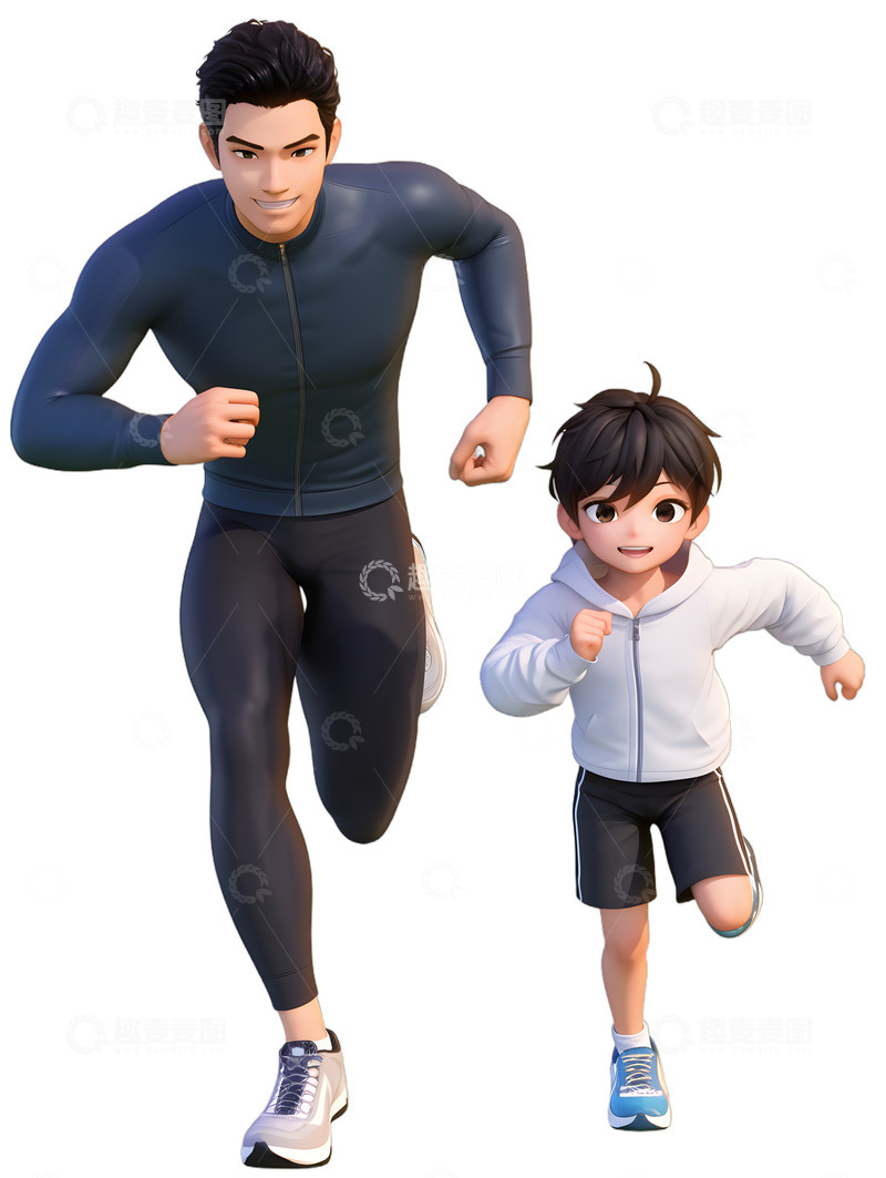 高清大图下载【趣麦麦图】父亲与儿子一起跑步锻炼3D