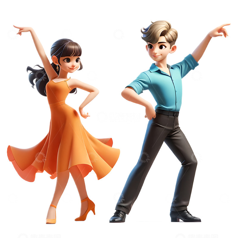 高清大图下载【趣麦麦图】跳拉丁舞的3D卡通人物素材