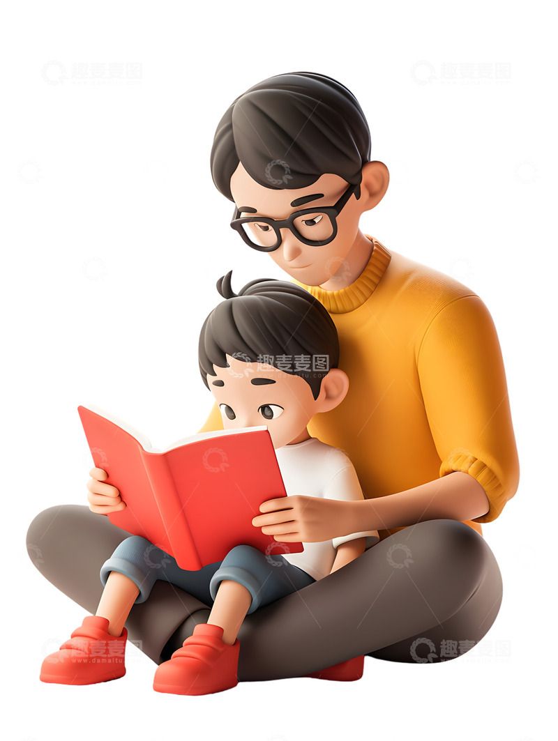 高清大图下载【趣麦麦图】父亲与儿子一起看书学习