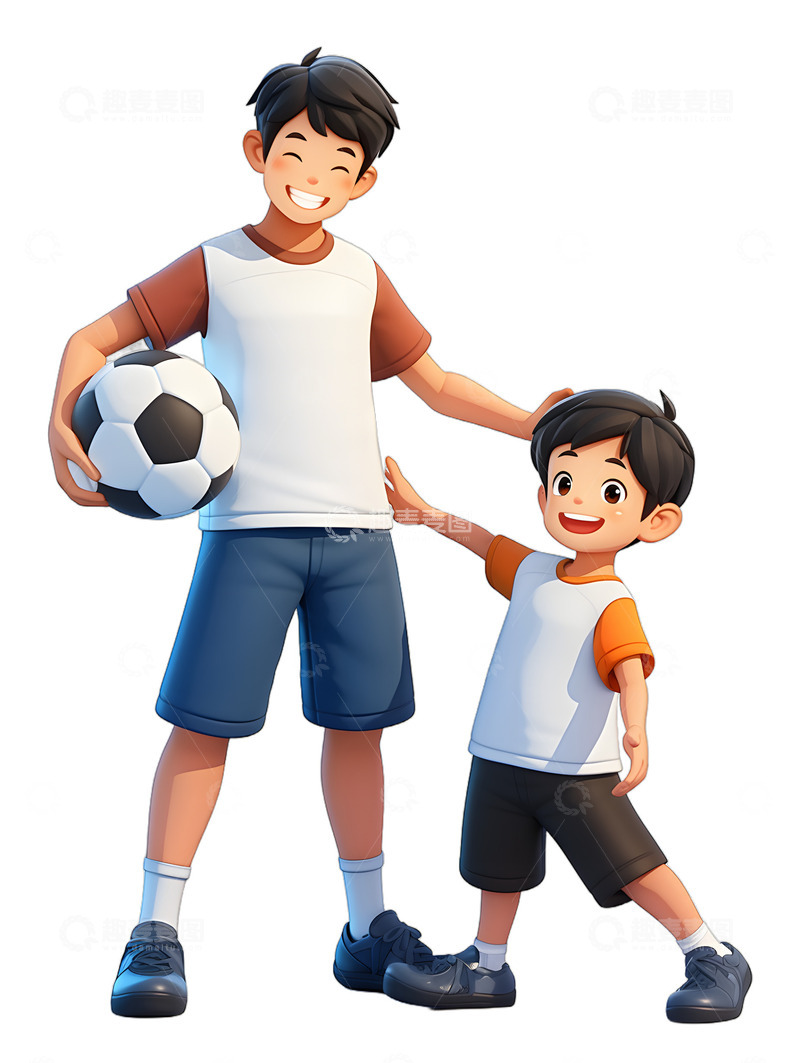 高清大图下载【趣麦麦图】父亲与儿子一起踢足球