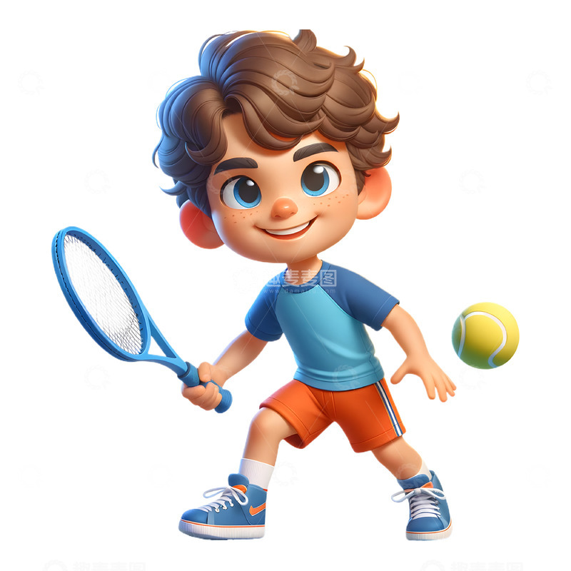 高清大图下载【趣麦麦图】少儿网球培训3D卡通人物素材