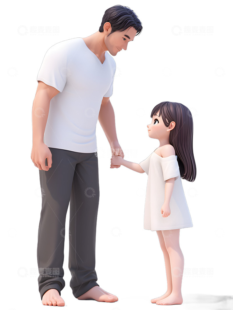 高清大图下载【趣麦麦图】父女卡通父亲节