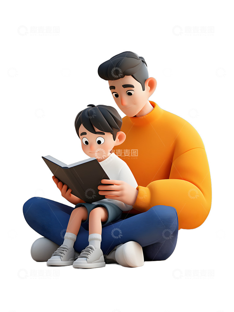 高清大图下载【趣麦麦图】父亲与儿子一起看书学习2
