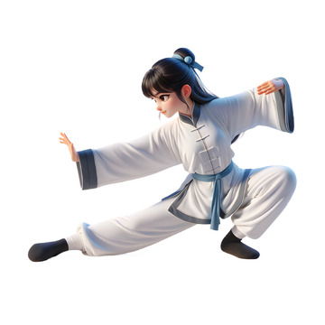练武术的卡通3D女生素材