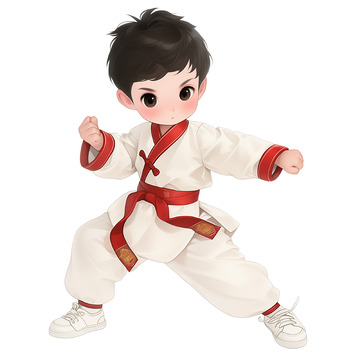 正在练武术的卡通插画男孩