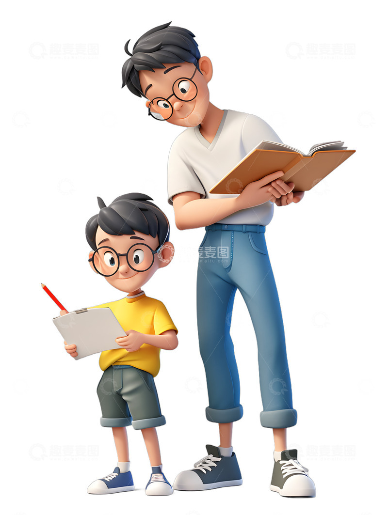 父亲与儿子一起补课补习写作业学习辅导