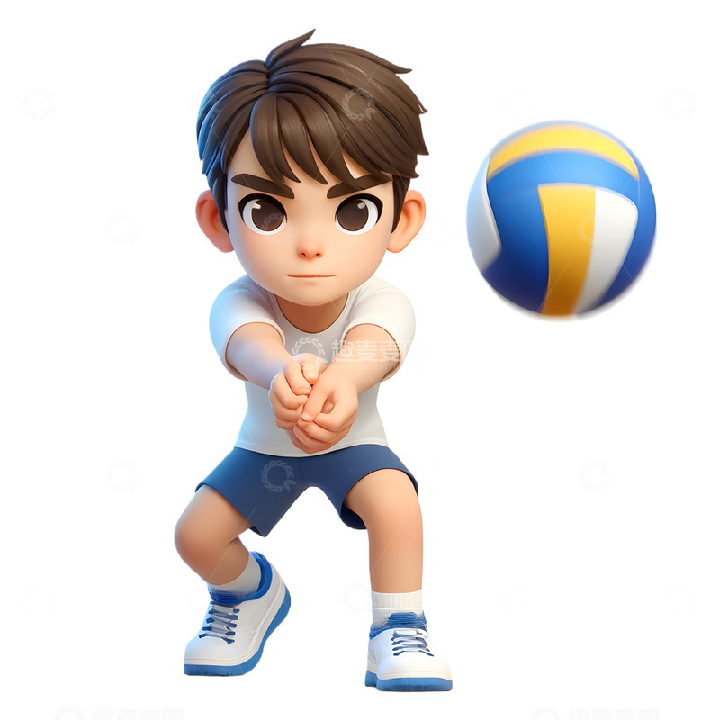 高清大图下载【趣麦麦图】打排球的男孩卡通3D人物素材