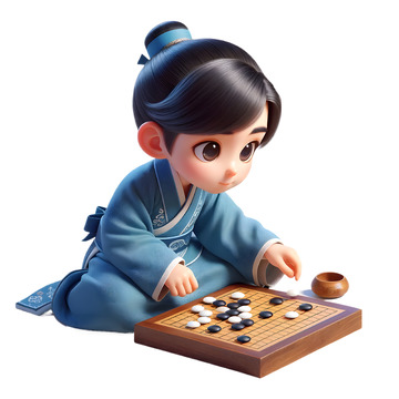下围棋的古代男孩3D卡通人物素材