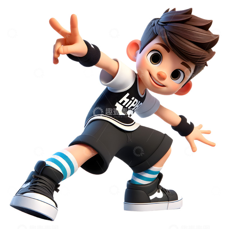 高清大图下载【趣麦麦图】正在跳街舞的帅气男孩3D风格