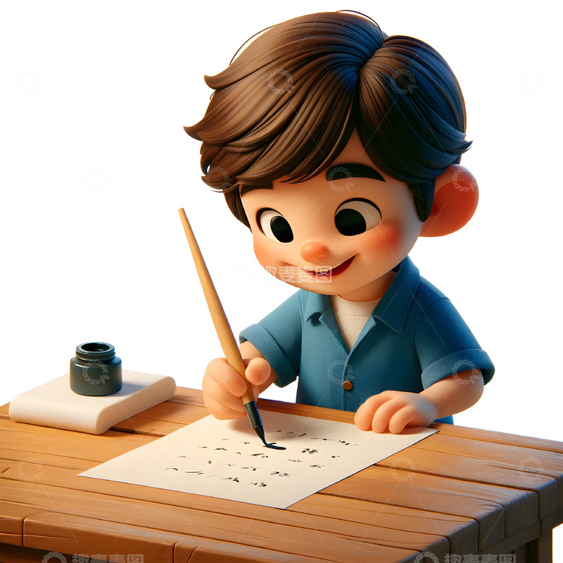 高清大图下载【趣麦麦图】练书法的3D卡通人物素材