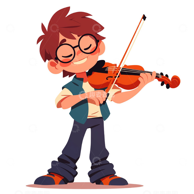 高清大图下载【趣麦麦图】拉小提琴的卡通男孩素材