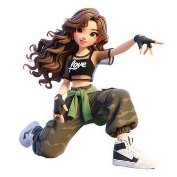 跳街舞的卡通3D女孩素材