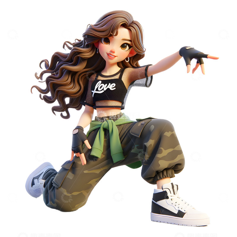 高清大图下载【趣麦麦图】跳街舞的卡通3D女孩素材