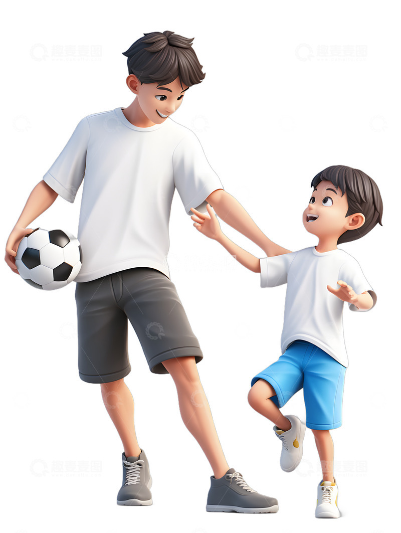高清大图下载【趣麦麦图】父亲与儿子一起踢足球开心2