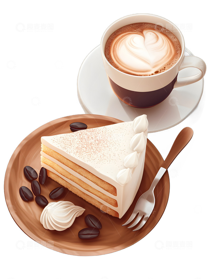 高清大图下载【趣麦麦图】-咖啡与奶油蛋糕早餐食物下午茶
