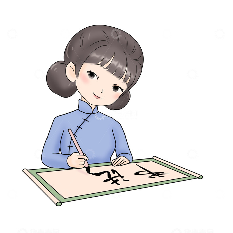 源文件下载【趣麦麦图】暑期培训班-书法人物写字场景