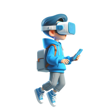 戴VR眼镜的男生少儿科技3D卡通人物