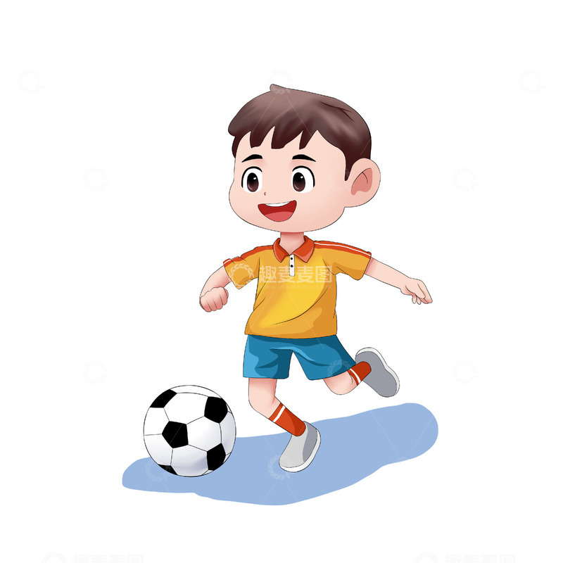 源文件下载【趣麦麦图】开心踢足球的男孩