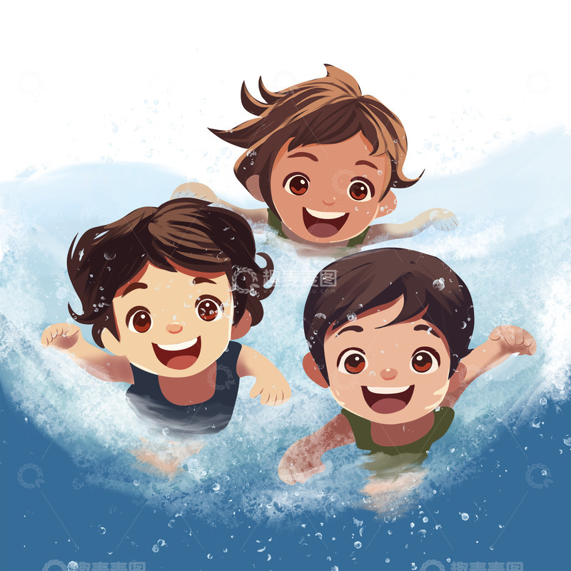 手绘孩子们游泳