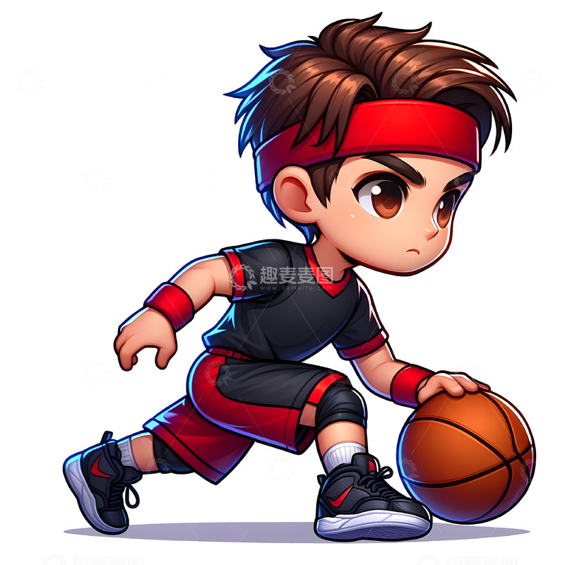 高清大图下载【趣麦麦图】-打篮球的帅气男孩卡通人物素材