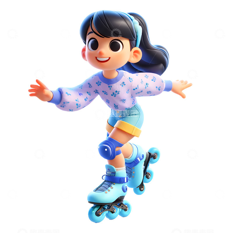 滑轮滑的可爱3D女孩素材