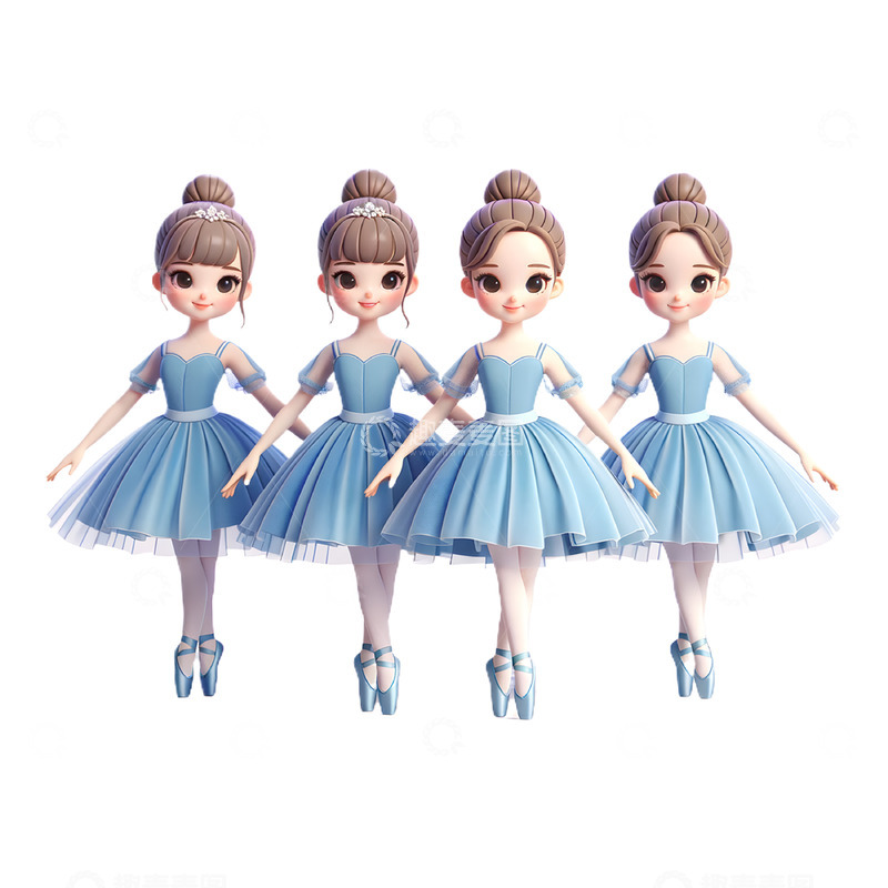 高清大图下载【趣麦麦图】芭蕾四人组卡通3D人物素材