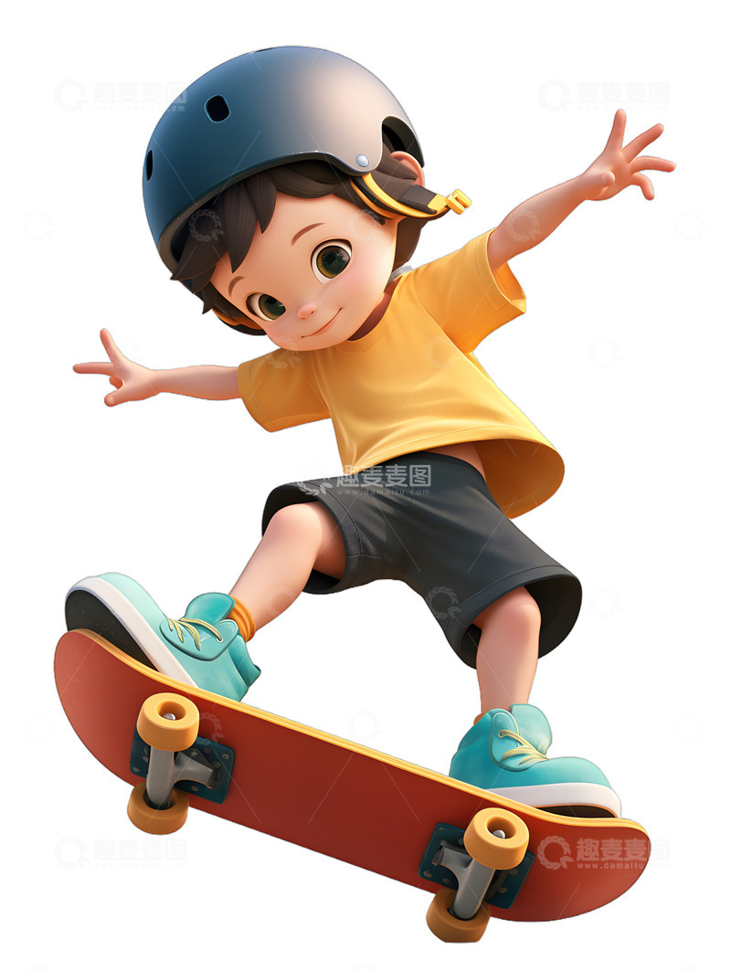 小孩子在玩滑板卡通