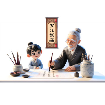 少儿书法培训卡通3D人物素材
