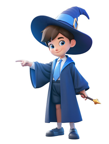 小小魔法师卡通小孩蓝色