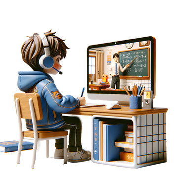 线上网课学习卡通3D人物素材