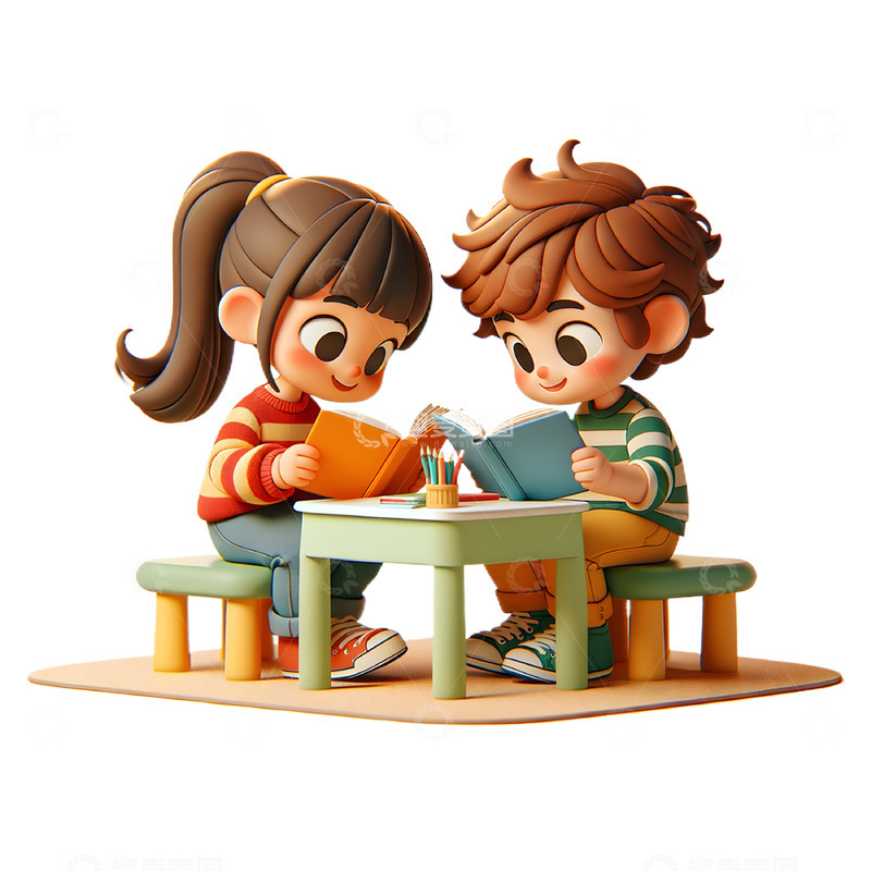 高清大图下载【趣麦麦图】阅读学习的卡通3D人物素材