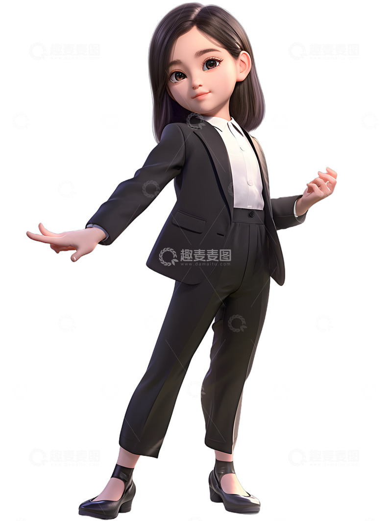 高清大图下载【趣麦麦图】西服正装白领卡通动漫小女孩