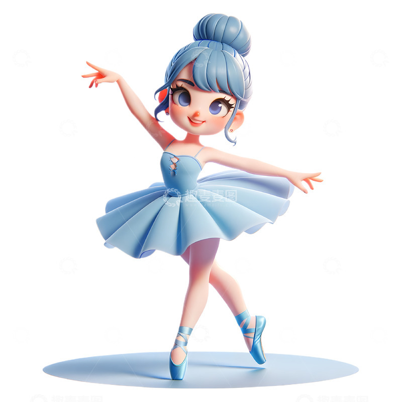 高清大图下载【趣麦麦图】蓝色芭蕾舞3D卡通人物素材
