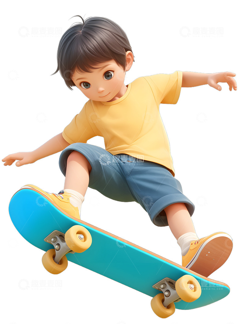 小孩子在玩滑板3D