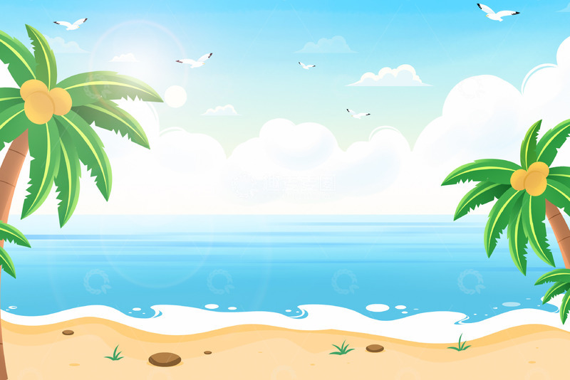 源文件下载【趣麦麦图】夏季背景海洋浅蓝色卡通