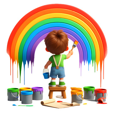 画彩虹的可爱男孩卡通人物素材